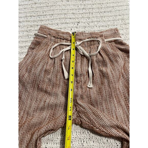 Free People Sunrise Crop Striped Jogger Pants Tie Waist Womens Sz 2 Orange Cream - Picture 4 of 14